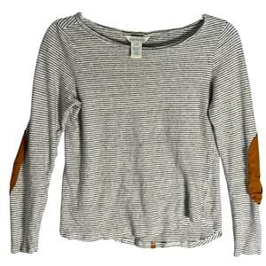 Sundance Sz S 100% Linen Striped Boat Neck‎ Top Brown Elbow Patch Long Sleeve
